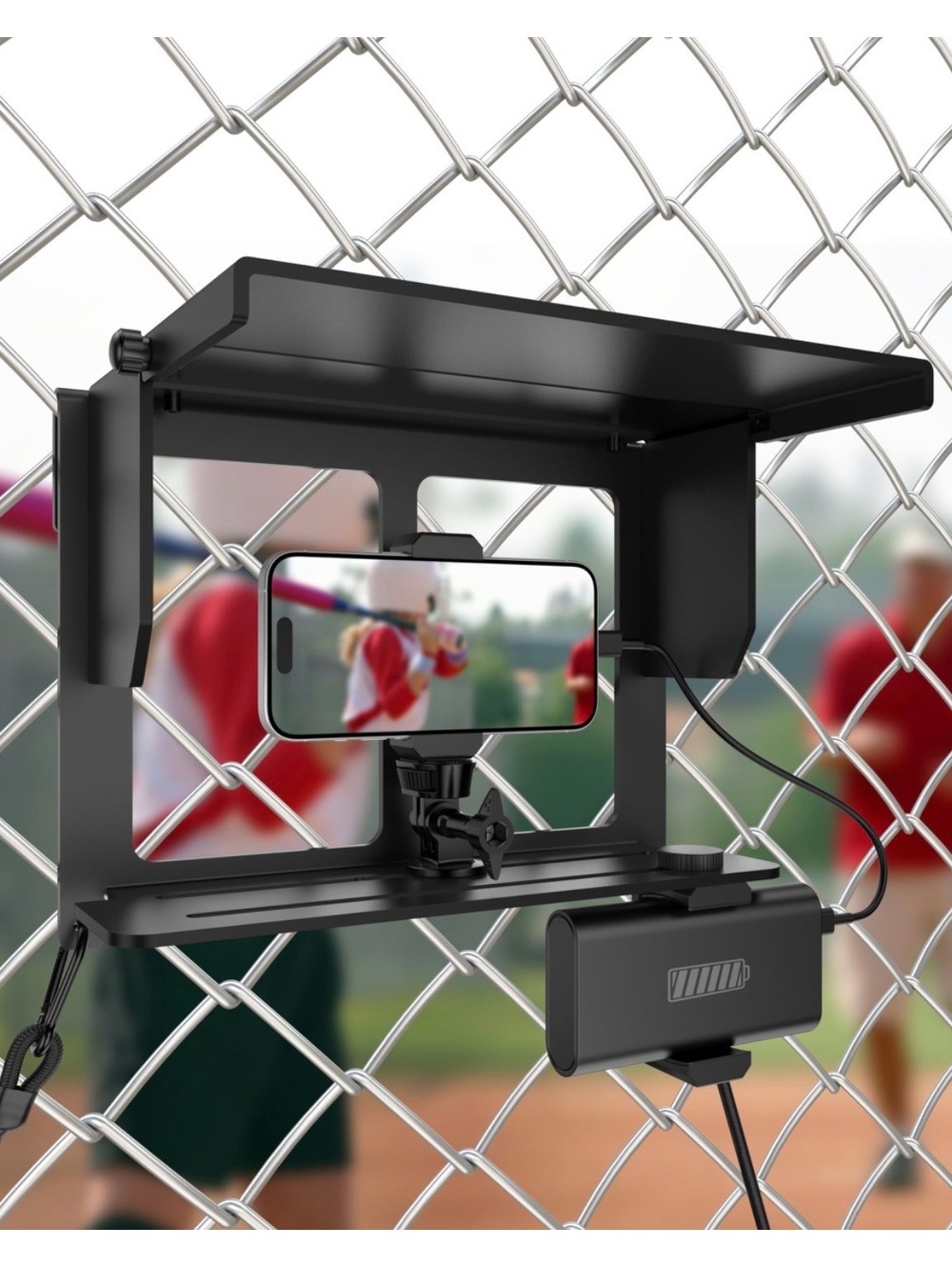 Stouchi Fence Mount Phone Holder For Chain-link Fences w/Sunshade Open Box